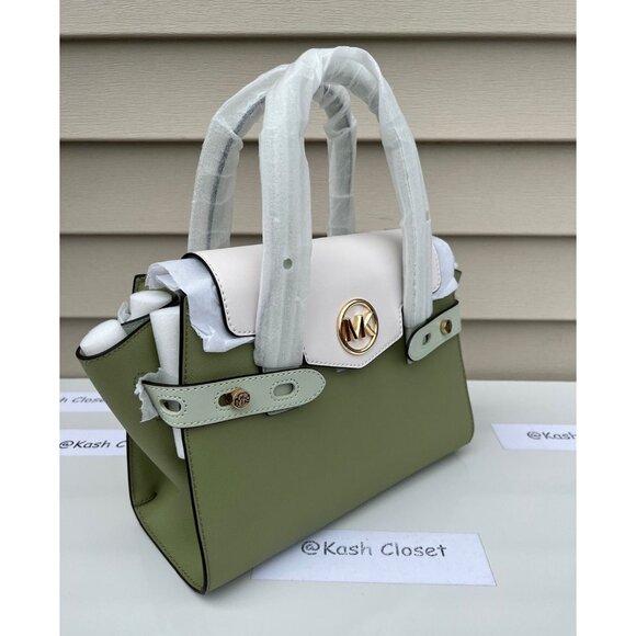 Michael Kors satchel purse carmen medium flap bag color block light sage multi - Picture 2 of 11